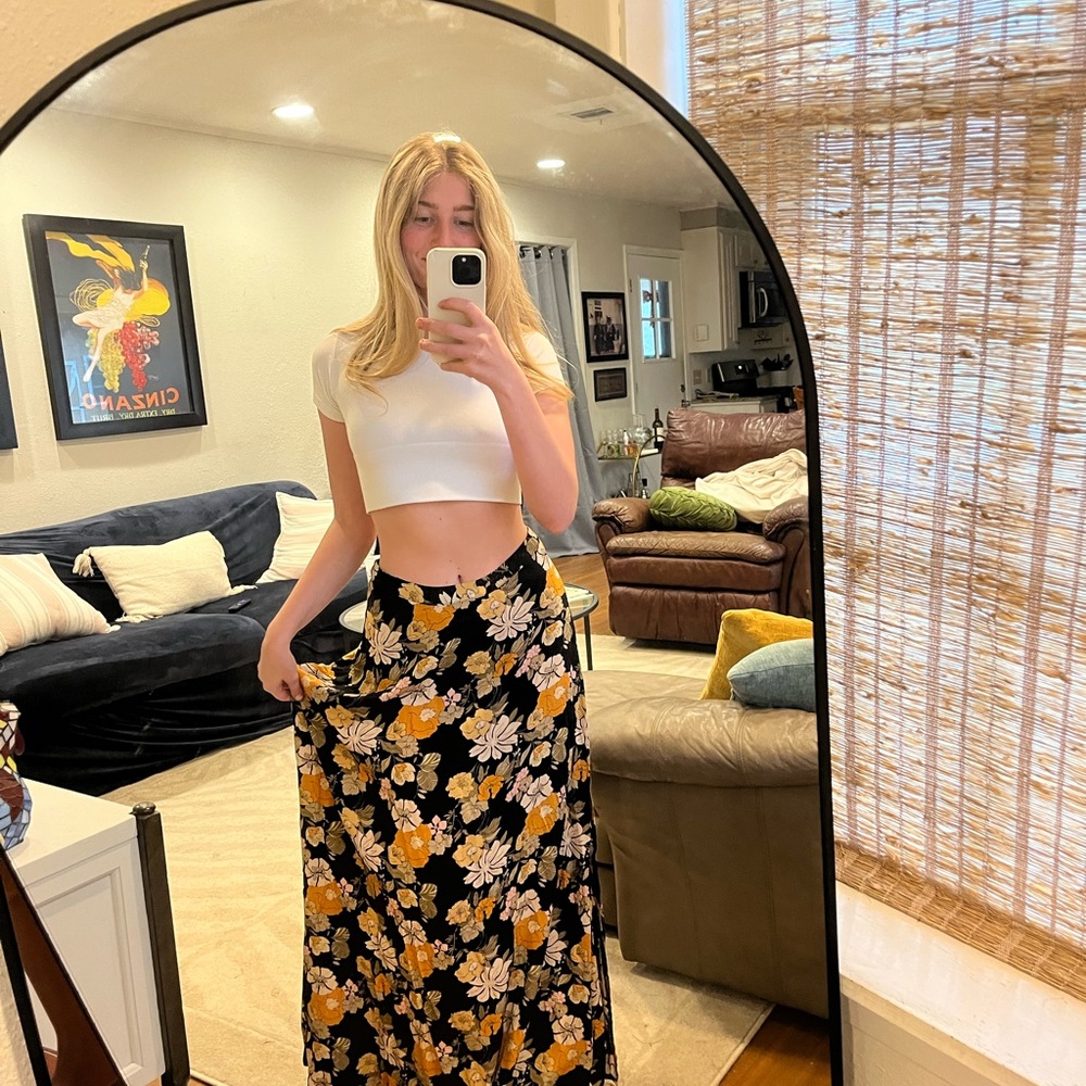 NATURAL LIFE Gold and Black A-line Maxi Skirt for Casual Wear